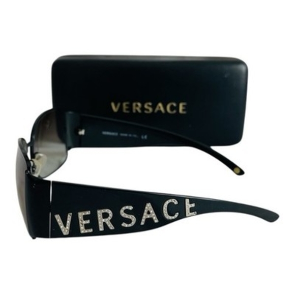 Versace Black Rhinestone Logo Sunglasses Bling Rare Designer Glasses Shades +Box